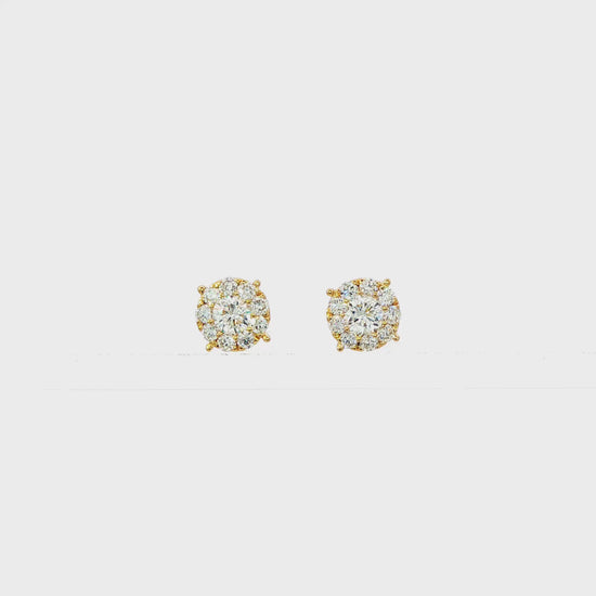 18K Yellow gold diamond cluster stud earrings. Item J37481 - ABC Jewelry Co