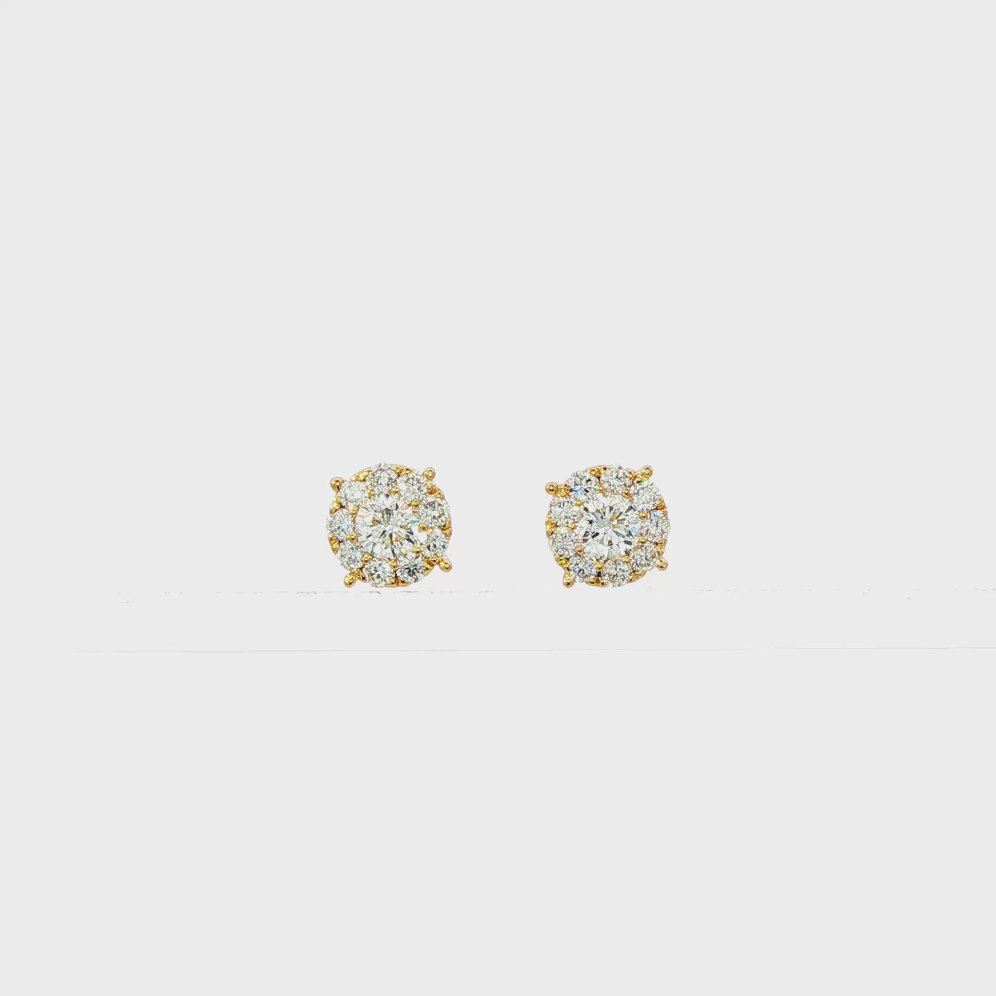 18K Yellow gold diamond cluster stud earrings. Item J37481 - ABC Jewelry Co