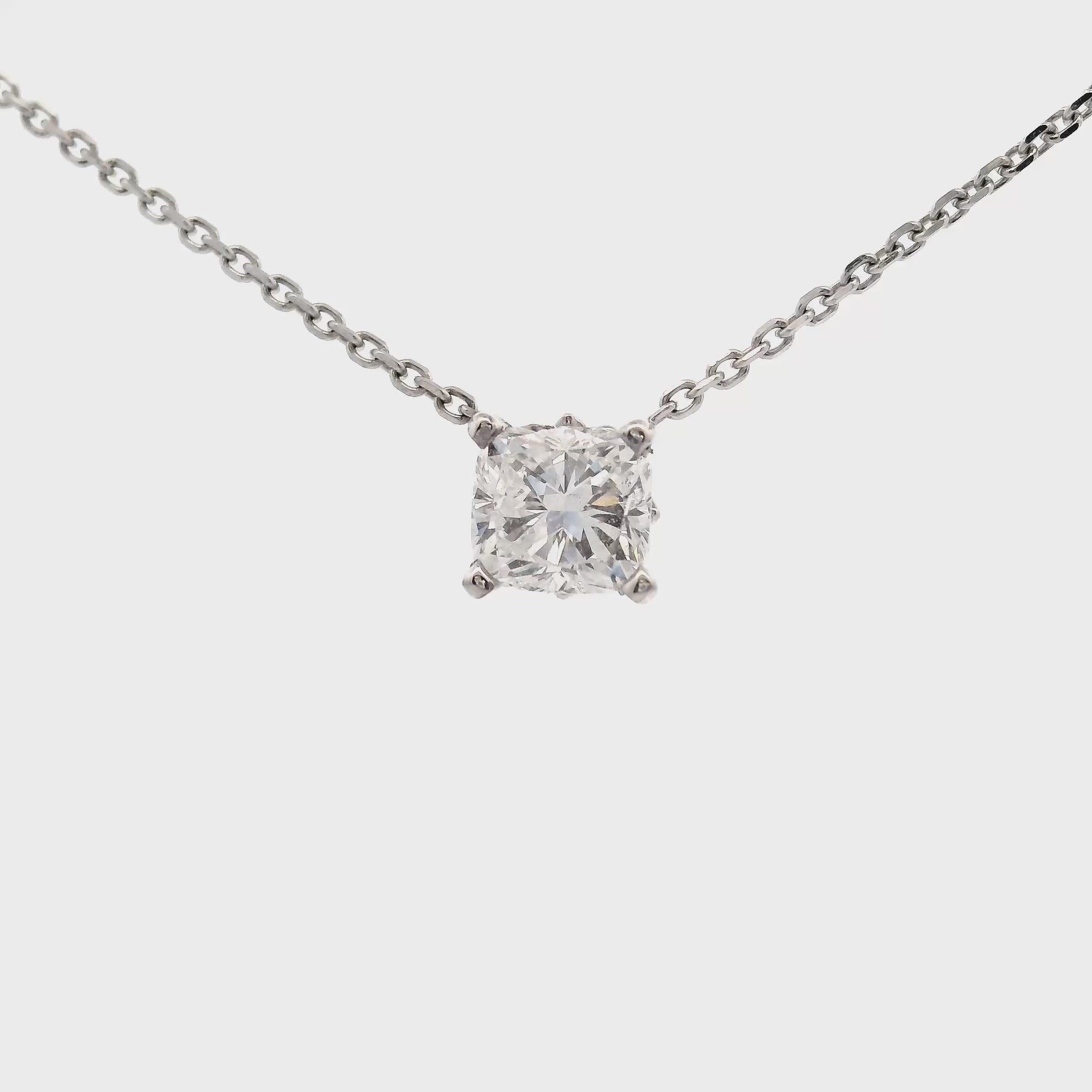 14K White gold solitaire necklace with cushion cut diamond, item number J37013 - ABC Jewelry Co