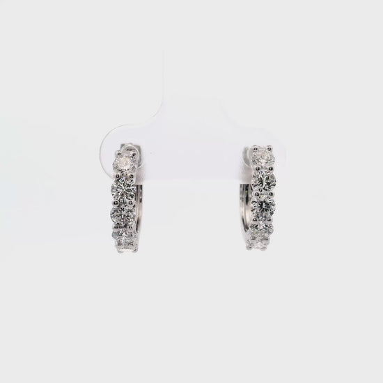 18K White gold hoop earrings set with round brilliant diamonds - item J37695, ABC Jewelry Co. 