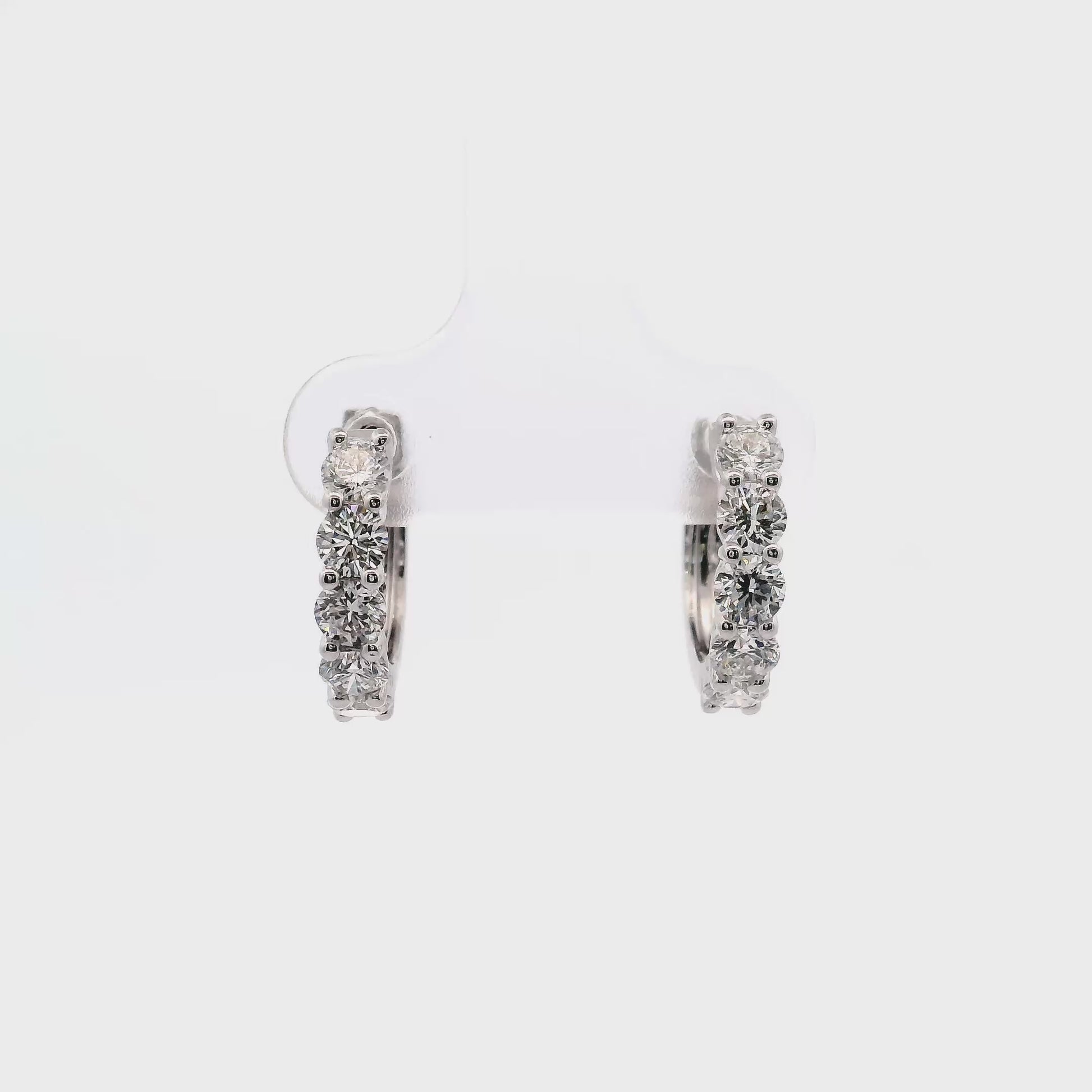 18K White gold hoop earrings set with round brilliant diamonds - item J37695, ABC Jewelry Co. 