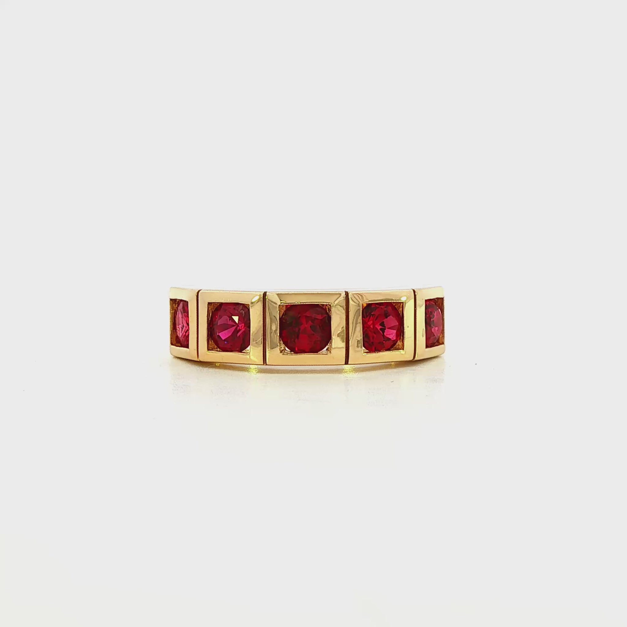 14K Yellow gold band set with 5 red rubies - Item J37794, ABC Jewelry Co. 