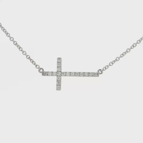 18K White gold necklace with horizontal cross pendant set with diamonds. Item J37487 - ABC Jewelry Co. 