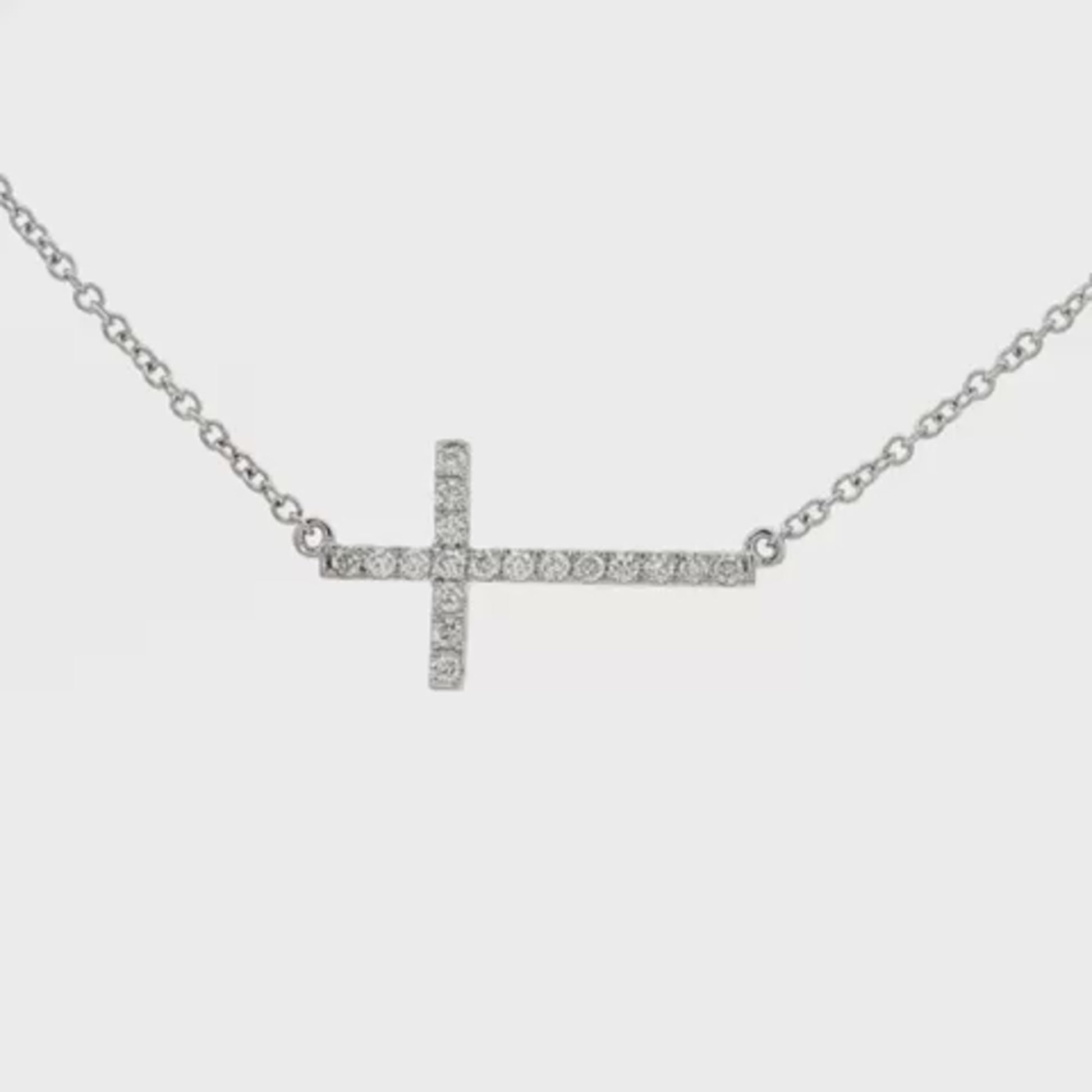 18K White gold necklace with horizontal cross pendant set with diamonds. Item J37487 - ABC Jewelry Co. 