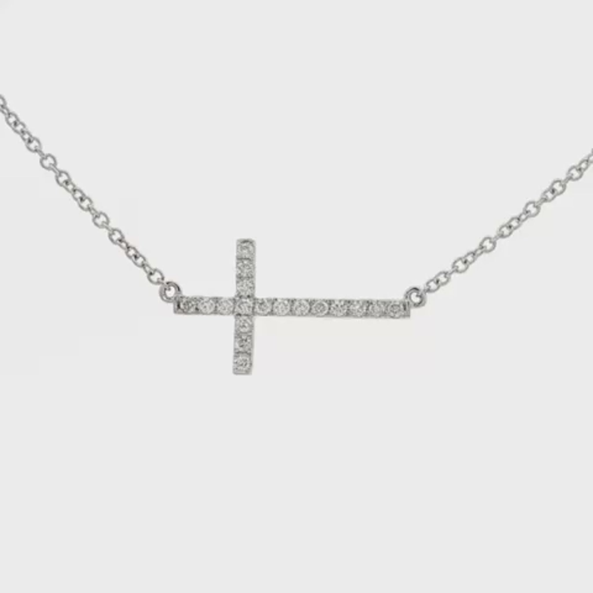 18K White gold necklace with horizontal cross pendant set with diamonds. Item J37487 - ABC Jewelry Co. 