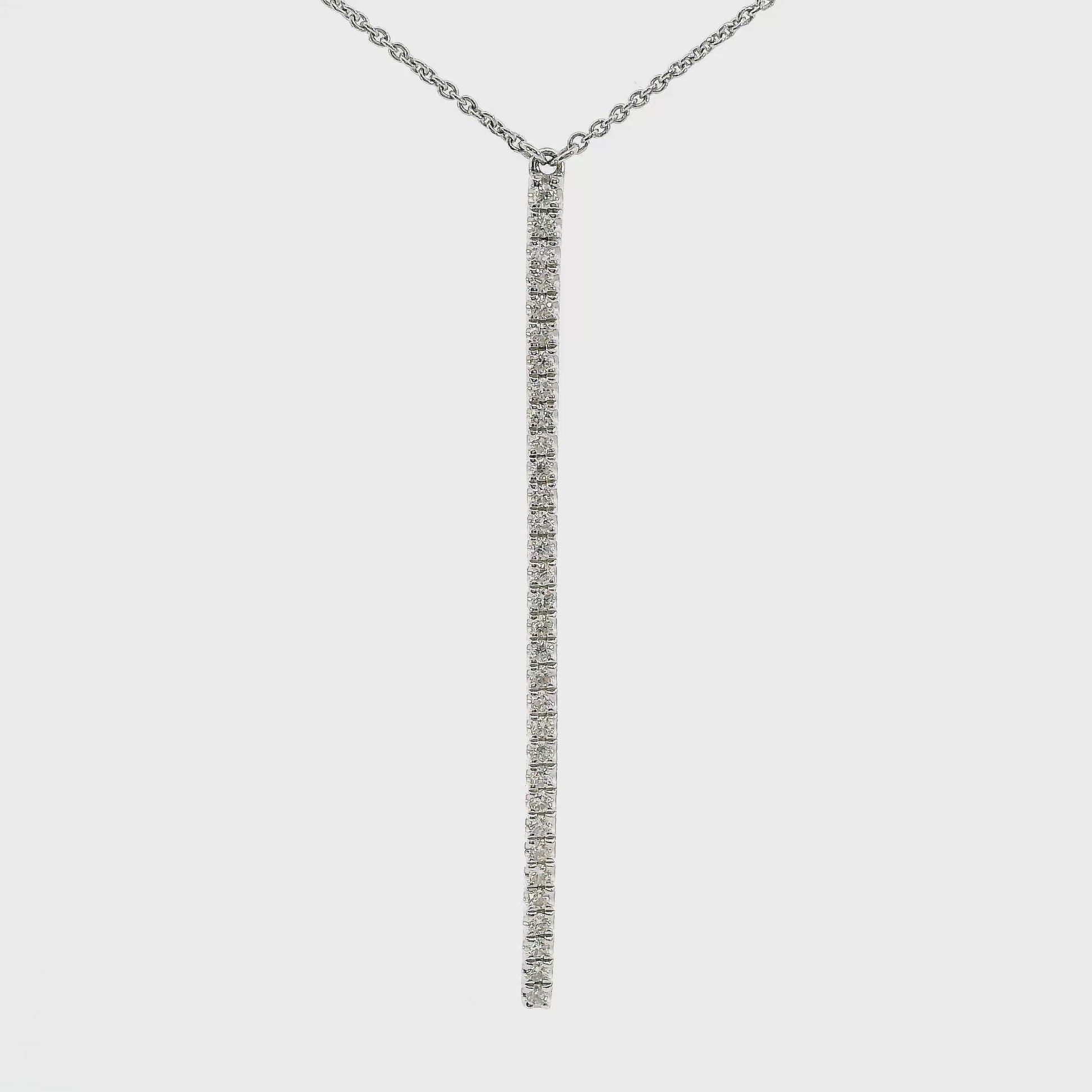 18K White gold necklace with vertical bar pendant set with diamonds, item J35009 - ABC Jewelry Co