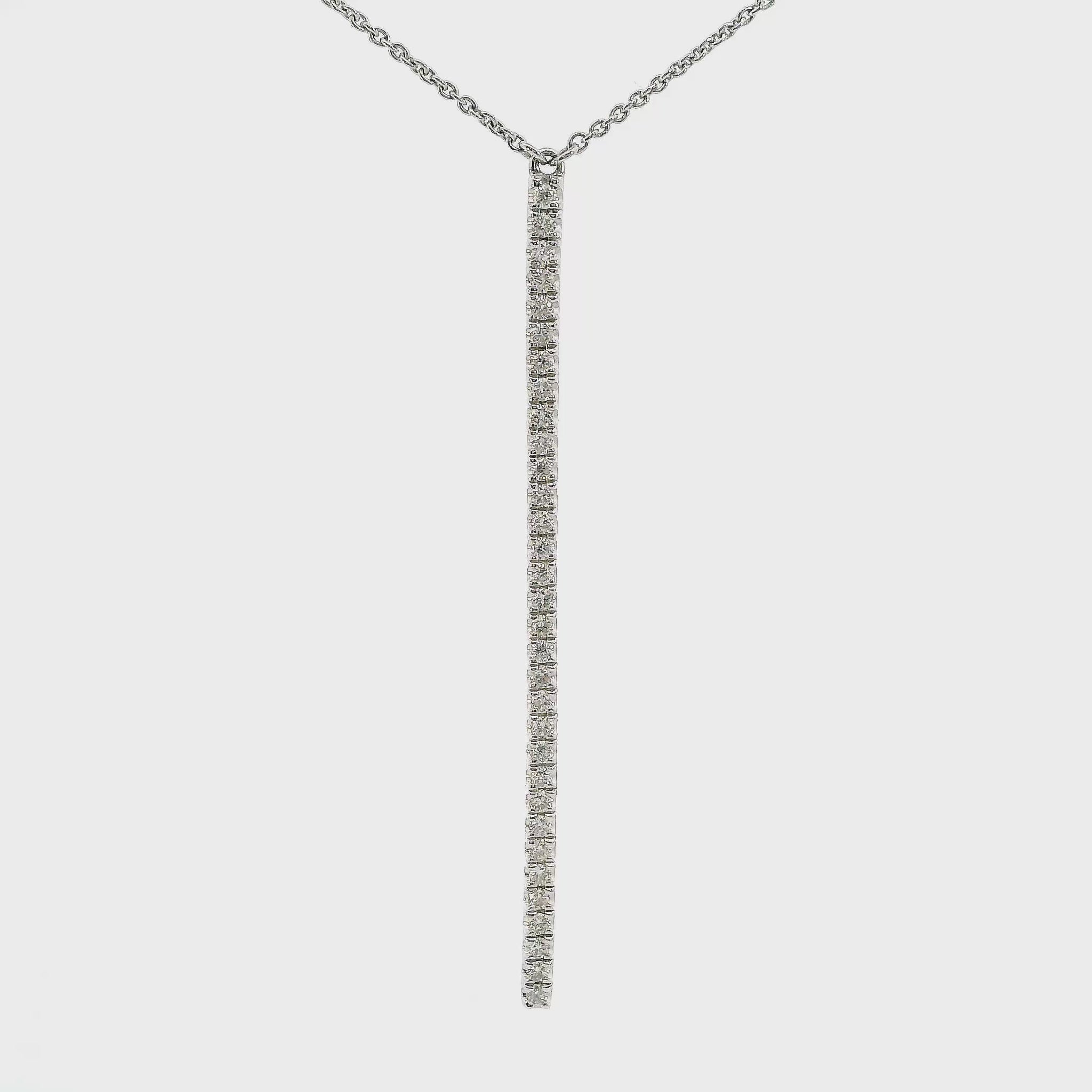 18K White gold necklace with vertical bar pendant set with diamonds, item J35009 - ABC Jewelry Co