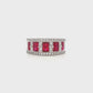 18K White gold ring set with emerald cut rubies and princess cut diamonds. Item J35824 - ABC Jewelry Co. 