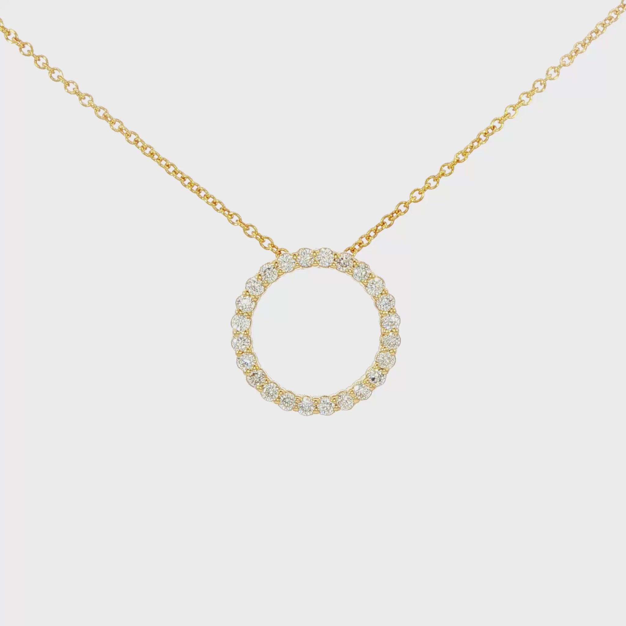 14K Yellow gold necklace with diamond set circle pendant. Item J36922 - ABC Jewelry Co