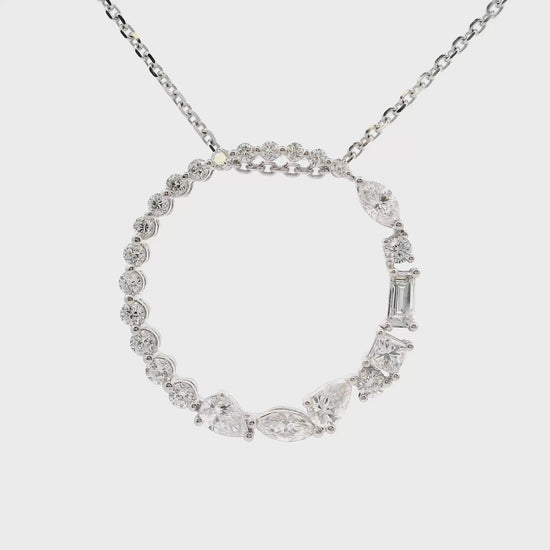14K White gold circle pendant set with diamonds of various shapes - ABC Jewelry Co 