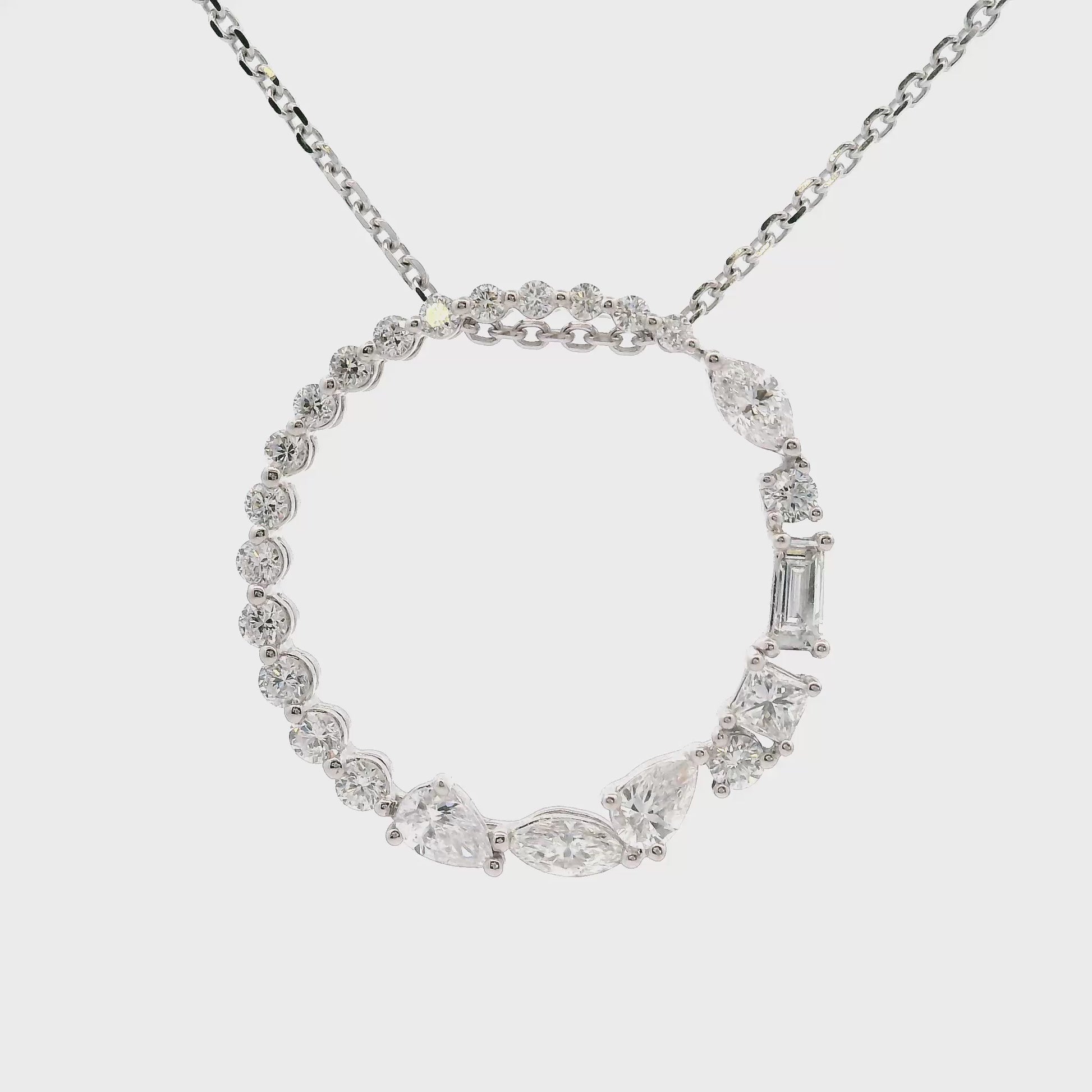 14K White gold circle pendant set with diamonds of various shapes - ABC Jewelry Co 
