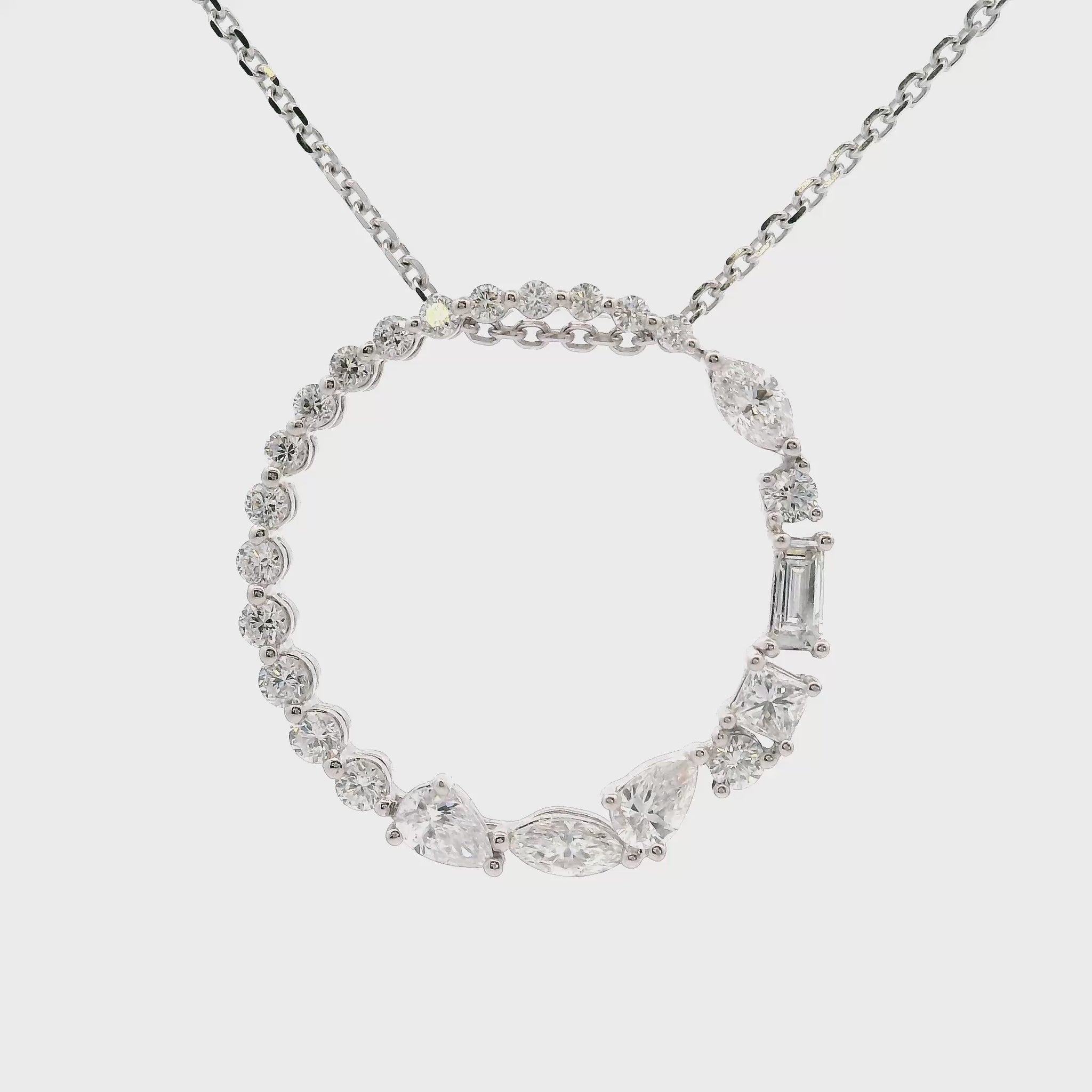 14K White gold circle pendant set with diamonds of various shapes - ABC Jewelry Co 