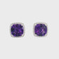 14K White Gold - Amethyst & Diamond Earrings - J37128