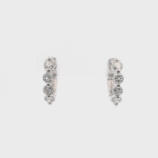 18K White gold hoop earrings set with round brilliant diamonds - item J37694, ABC Jewelry Co. 
