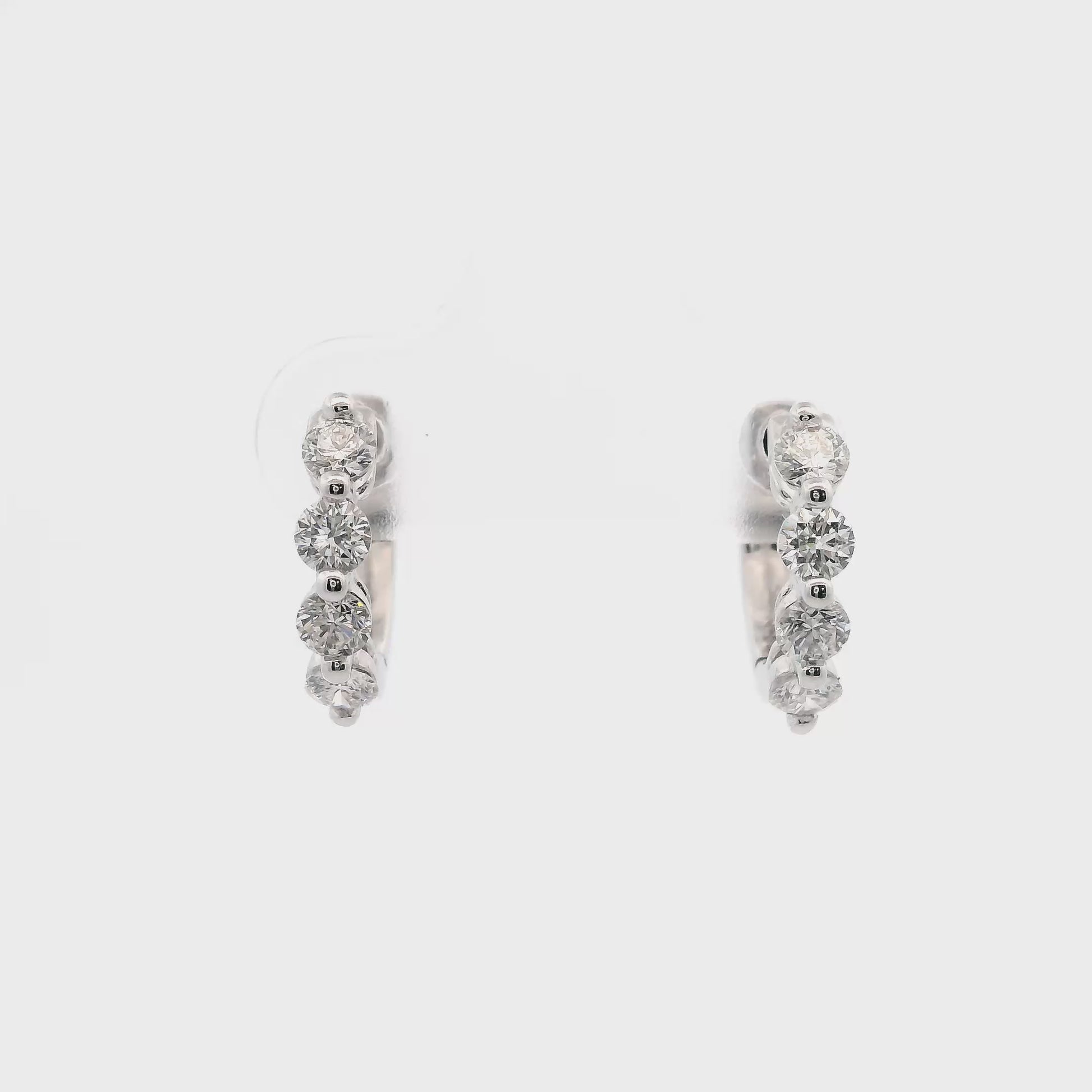 18K White gold hoop earrings set with round brilliant diamonds - item J37694, ABC Jewelry Co. 