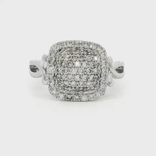 14K White gold cushion shaped pavé diamond cluster ring. Item 19639 - ABC Jewelry Co