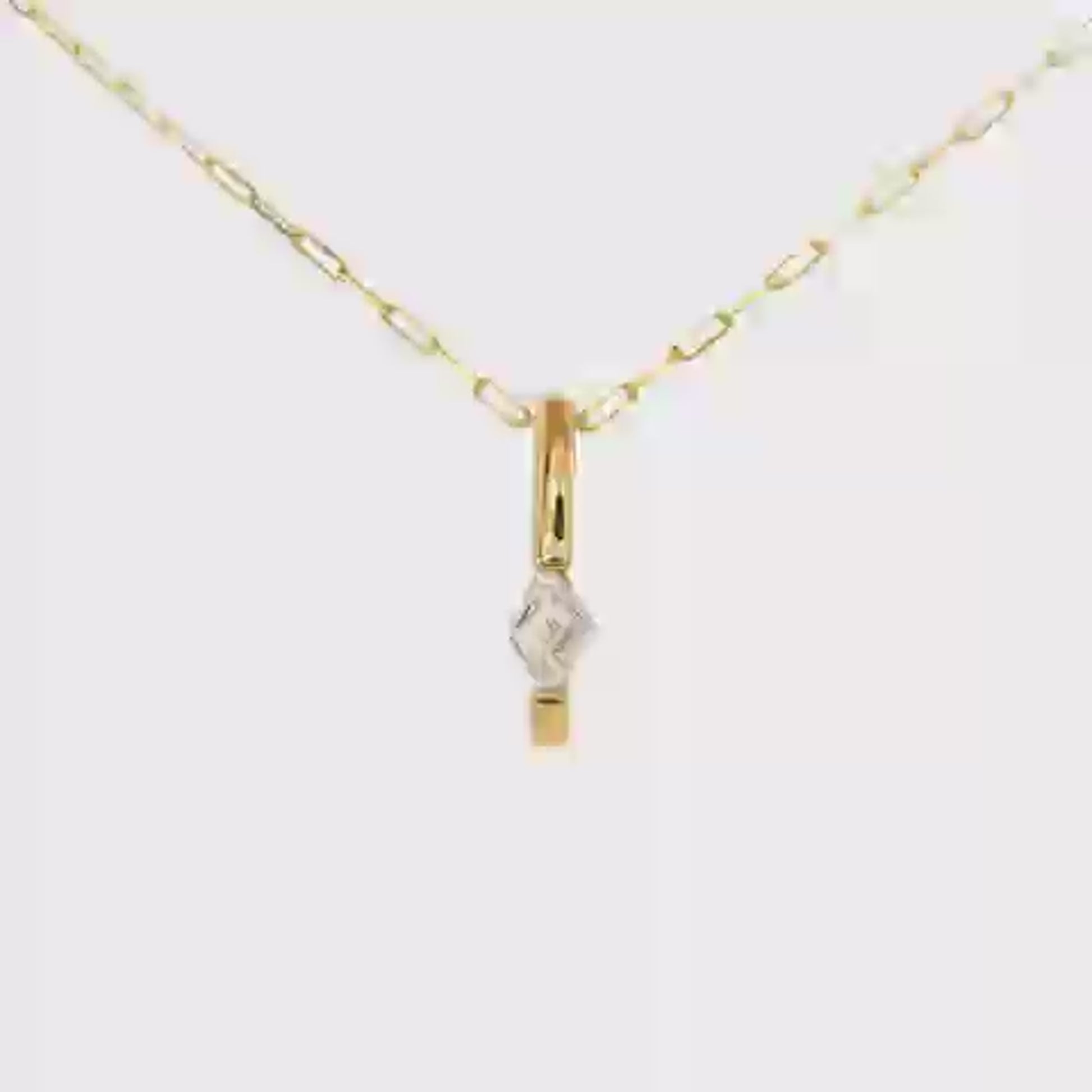 14K Yellow gold necklace with a paper clip chain and bar pendant set with a lozenge cut diamond. Item J37438 - ABC Jewelry Co. 