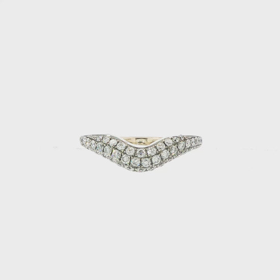 Curved band with 14K yellow gold shank and 18K white gold top pavé set with natural mined diamonds. Item J38913 - ABC Jewelry Co.