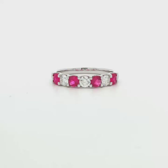 18K White gold band set with alternating diamonds and rubies. Item J37709 - ABC Jewelry Co. 