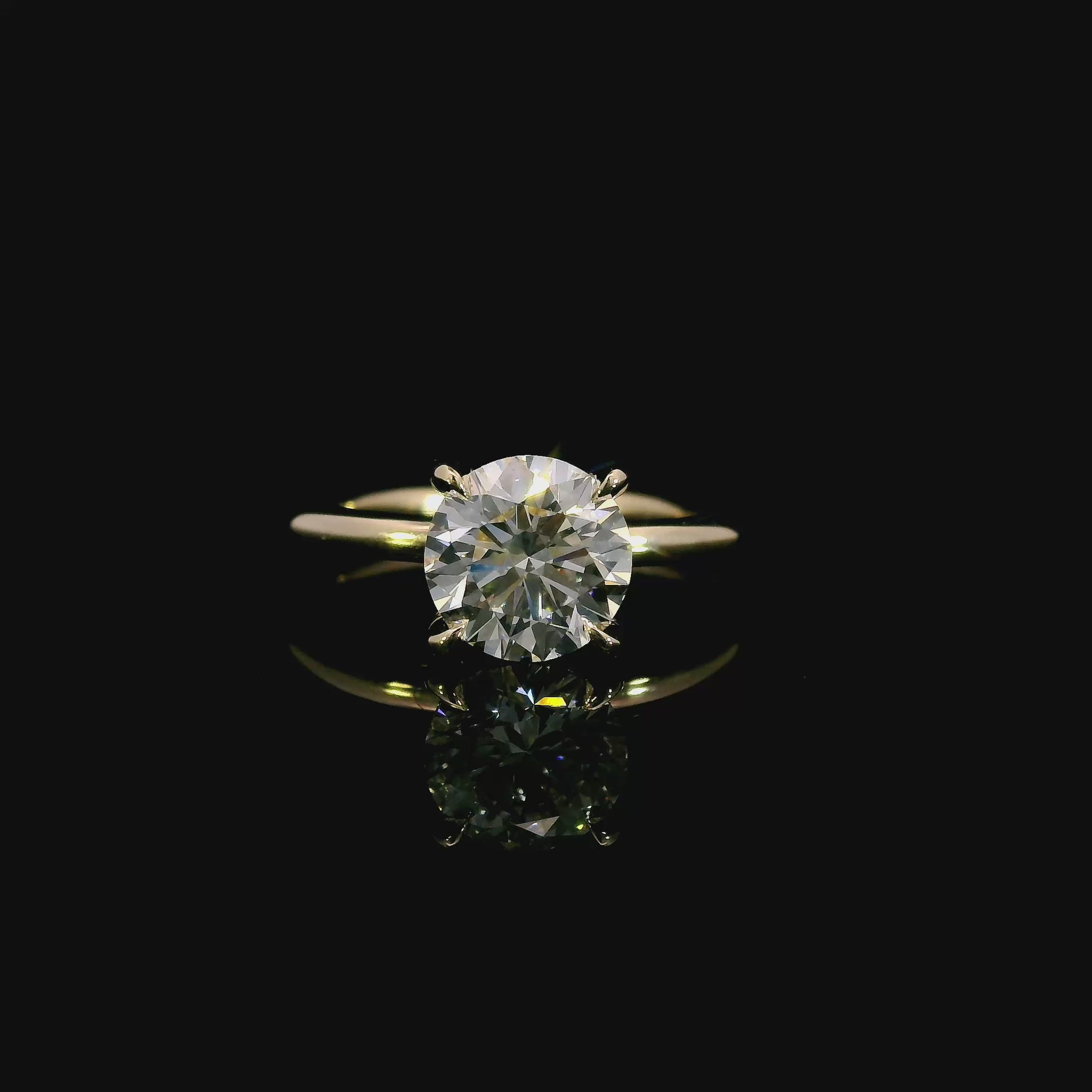14K Yellow gold engagement ring with hidden halo, set with a round brilliant LAB GROWN DIAMOND. Item J39069 - ABC Jewelry Co. 