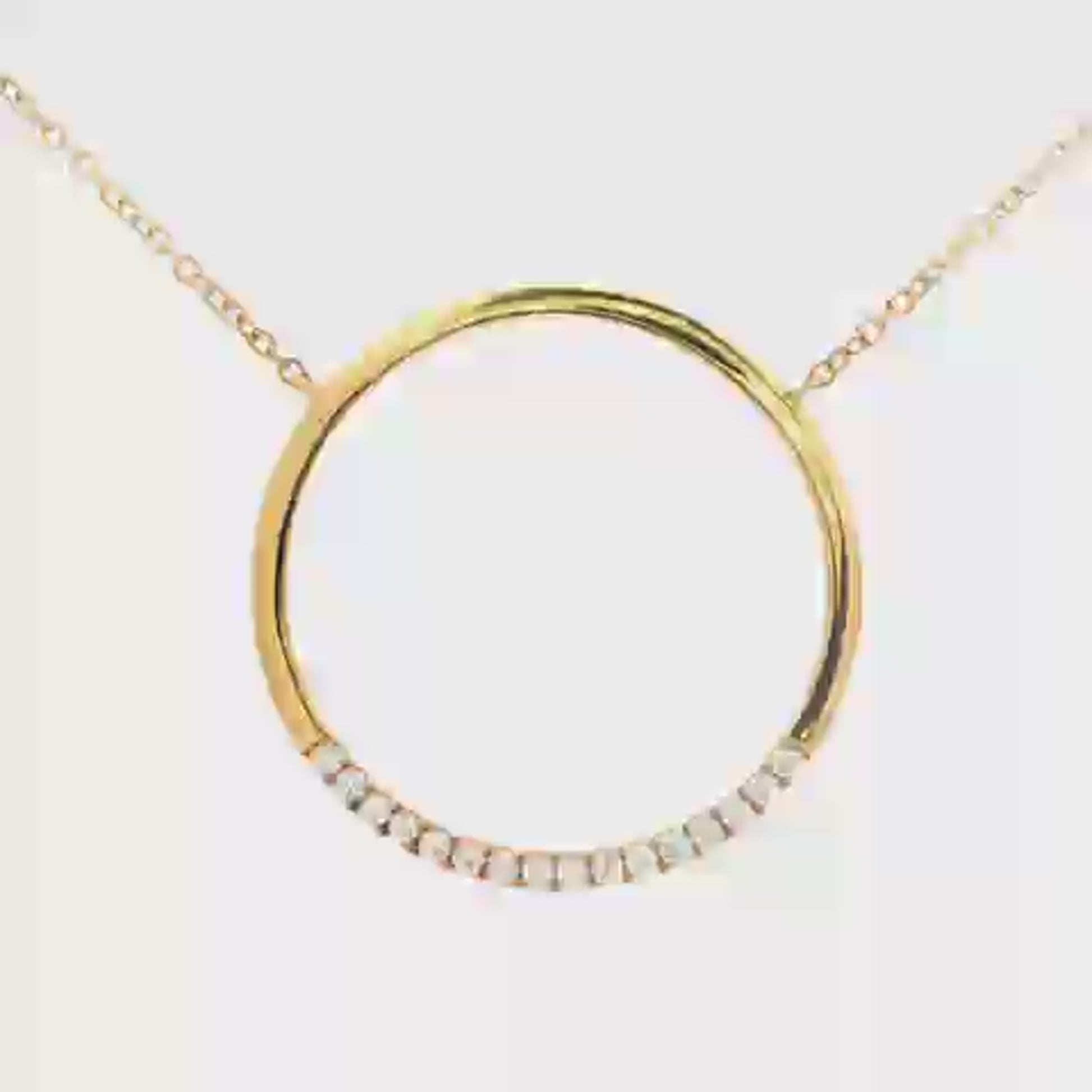 18K Yellow gold diamond necklace with diamond set circular pendant. Item J35008 - ABC Jewelry Co.