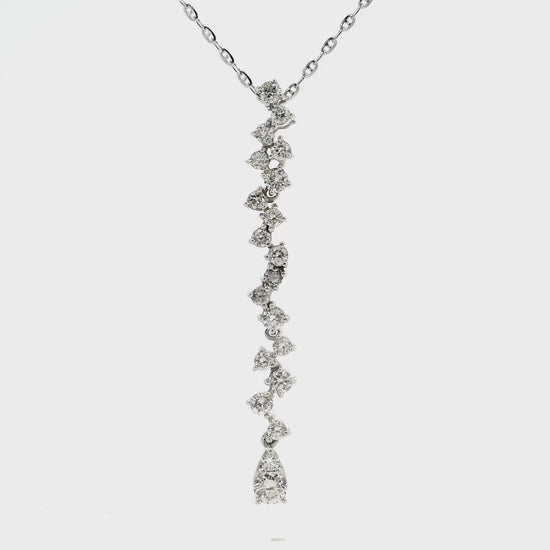 14K White gold necklace with diamond cascade pendant featuring round brilliant diamonds, item J34752 - ABC Jewelry Co