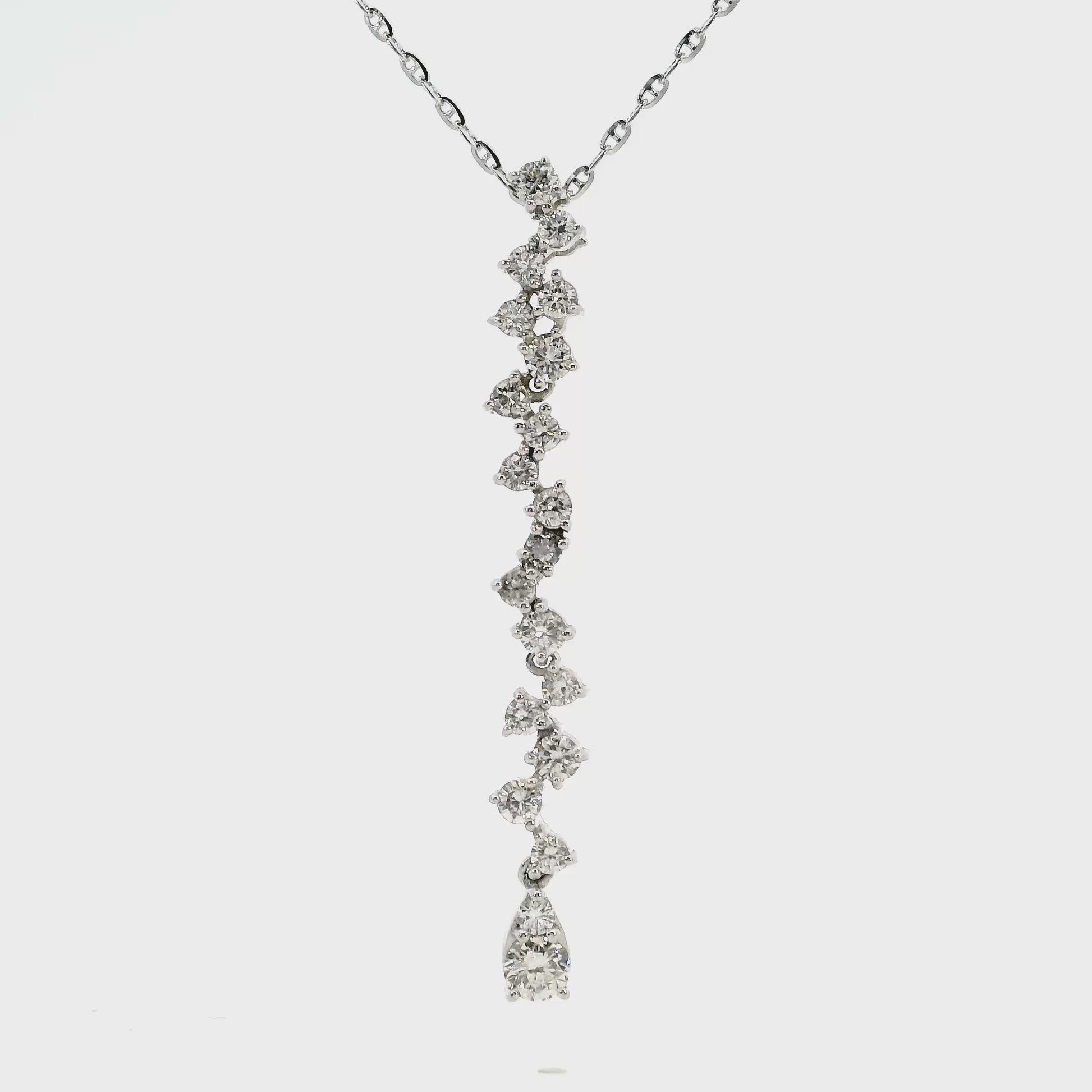 14K White gold necklace with diamond cascade pendant featuring round brilliant diamonds, item J34752 - ABC Jewelry Co