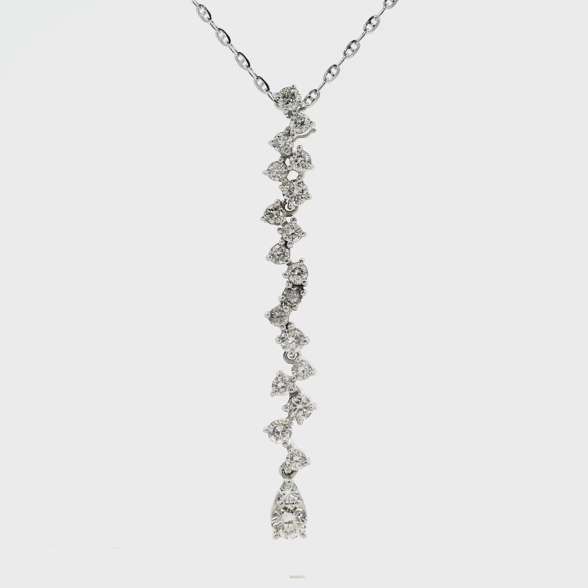 14K White gold necklace with diamond cascade pendant featuring round brilliant diamonds, item J34752 - ABC Jewelry Co