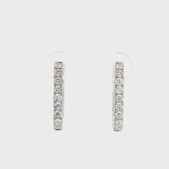  14K White gold rectangular shape hoop earrings set with round brilliant diamonds - item J37088, ABC Jewelry Co. 