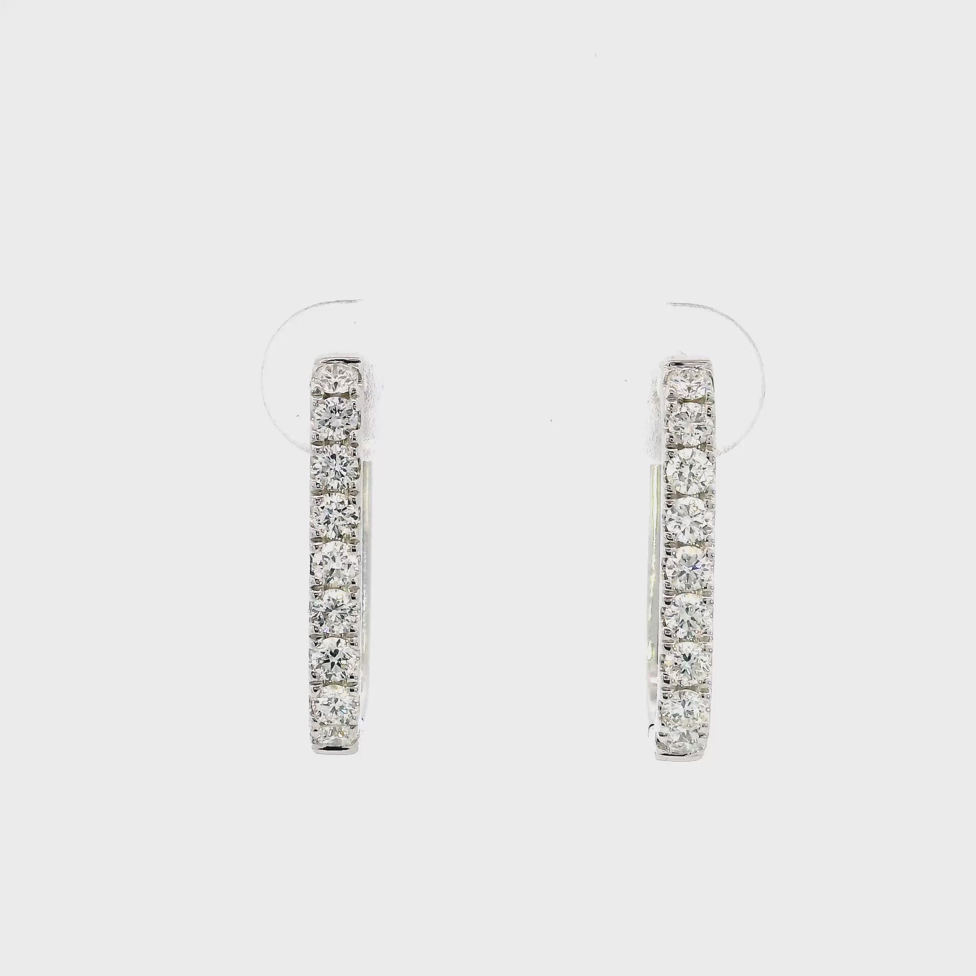  14K White gold rectangular shape hoop earrings set with round brilliant diamonds - item J37088, ABC Jewelry Co. 