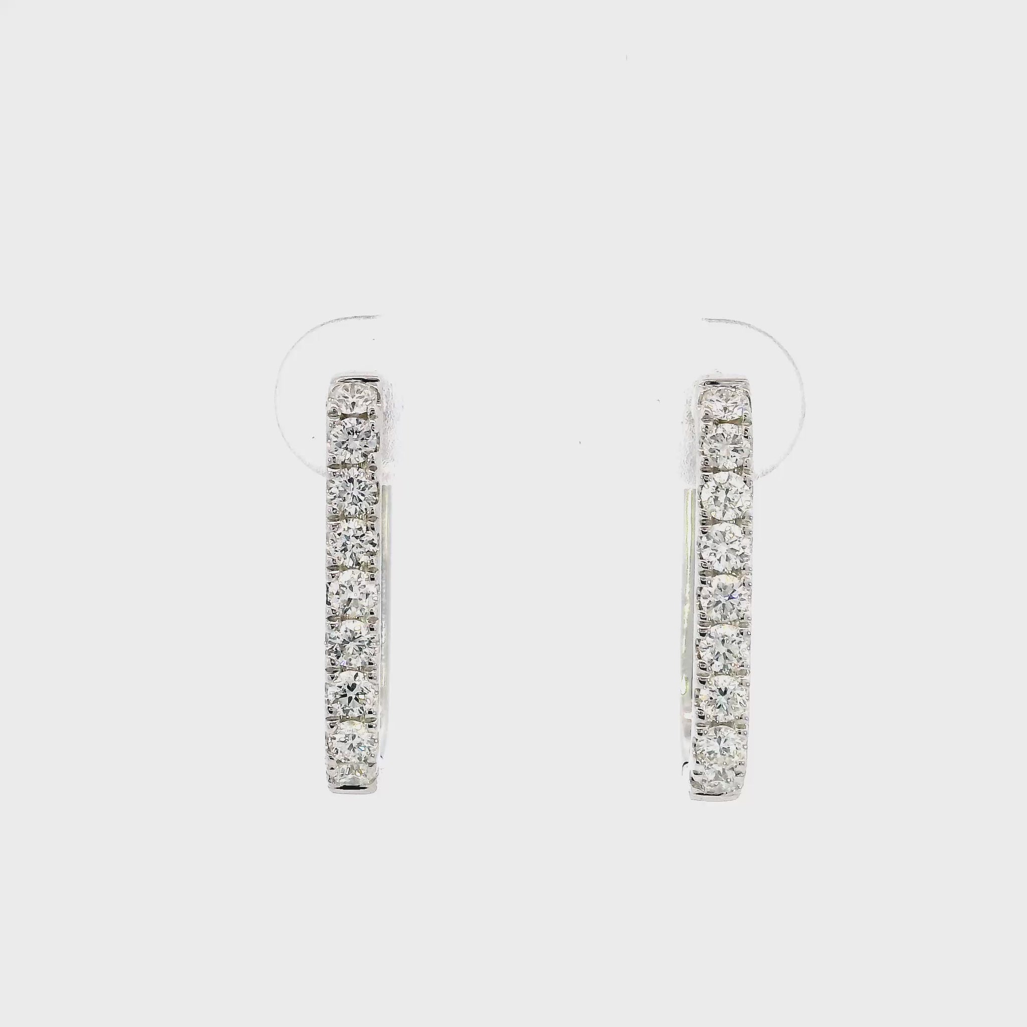  14K White gold rectangular shape hoop earrings set with round brilliant diamonds - item J37088, ABC Jewelry Co. 