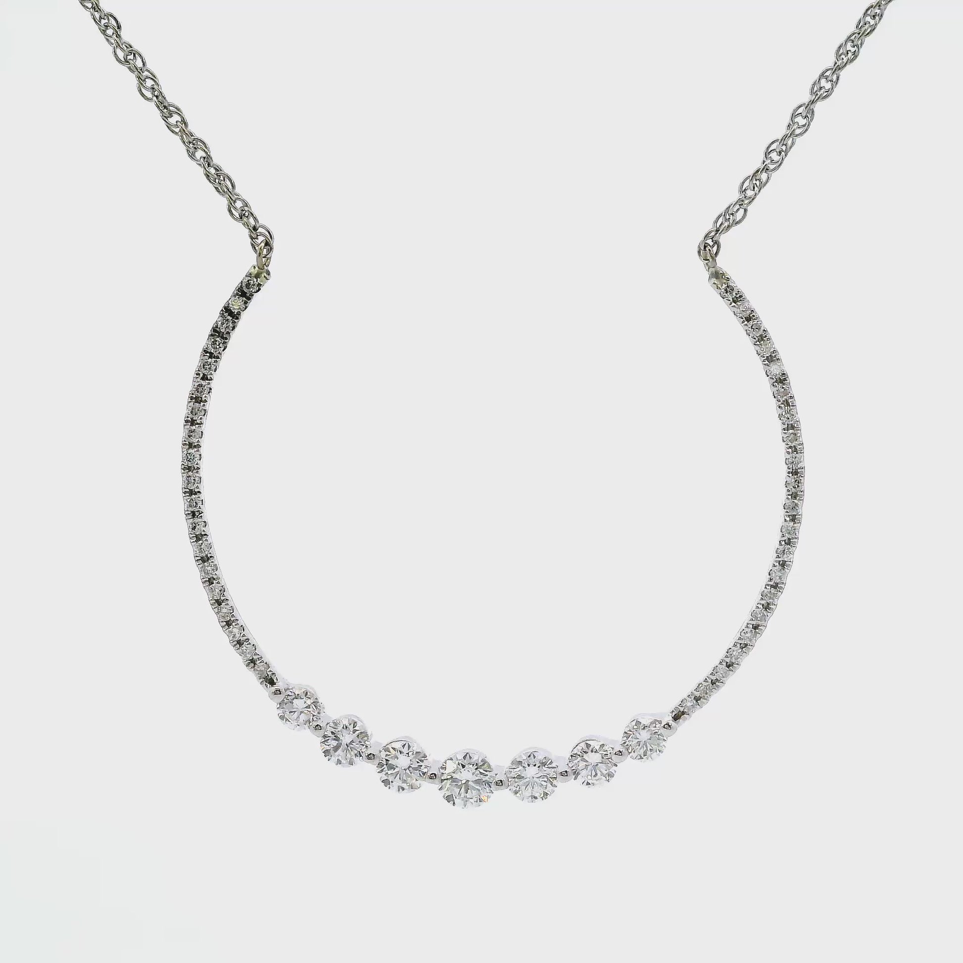 14K White gold 3/4 circle pendant set with round brilliant diamonds - ABC Jewelry