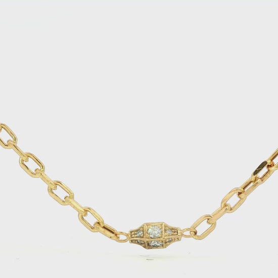 14K Yellow gold link necklace with diamond set charms. Item 22155 - ABC Jewelry Co.