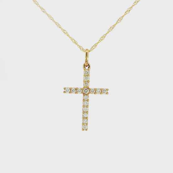 14K Yellow gold necklace with diamond set cross. J31812 - ABC Jewelry Co.