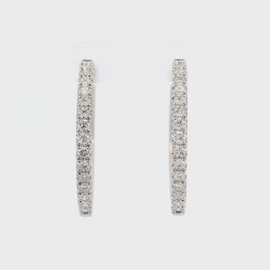 18K White gold hoop earrings set with round brilliant diamonds, item J37593 - ABC Jewelry Co.