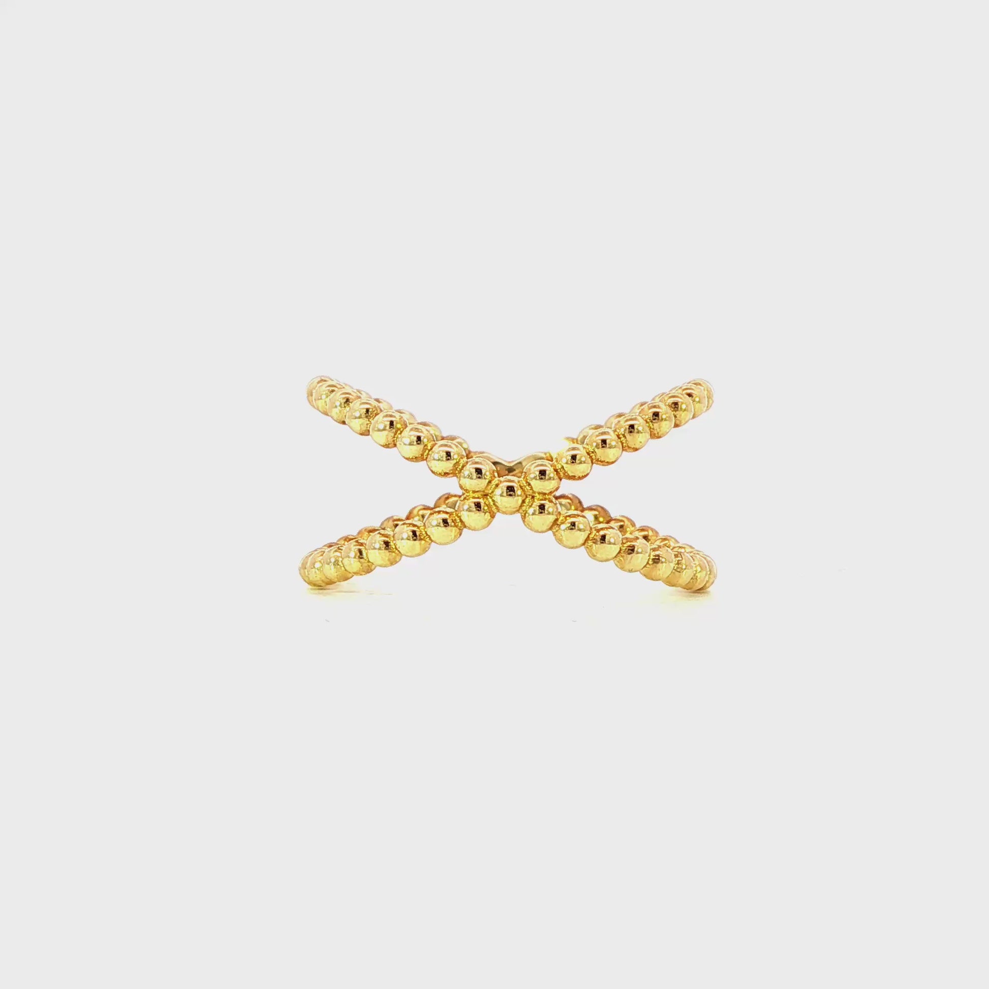 14K Yellow gold ring with crossed beaded bands. Item J35547 - ABC Jewelry Co.