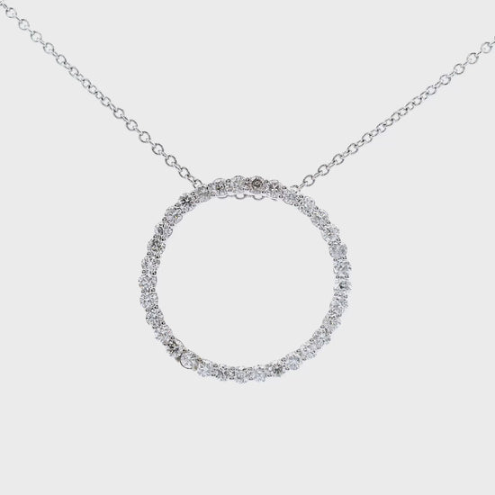 14K White gold circle pendant set with round brilliant diamonds - ABC Jewelry 