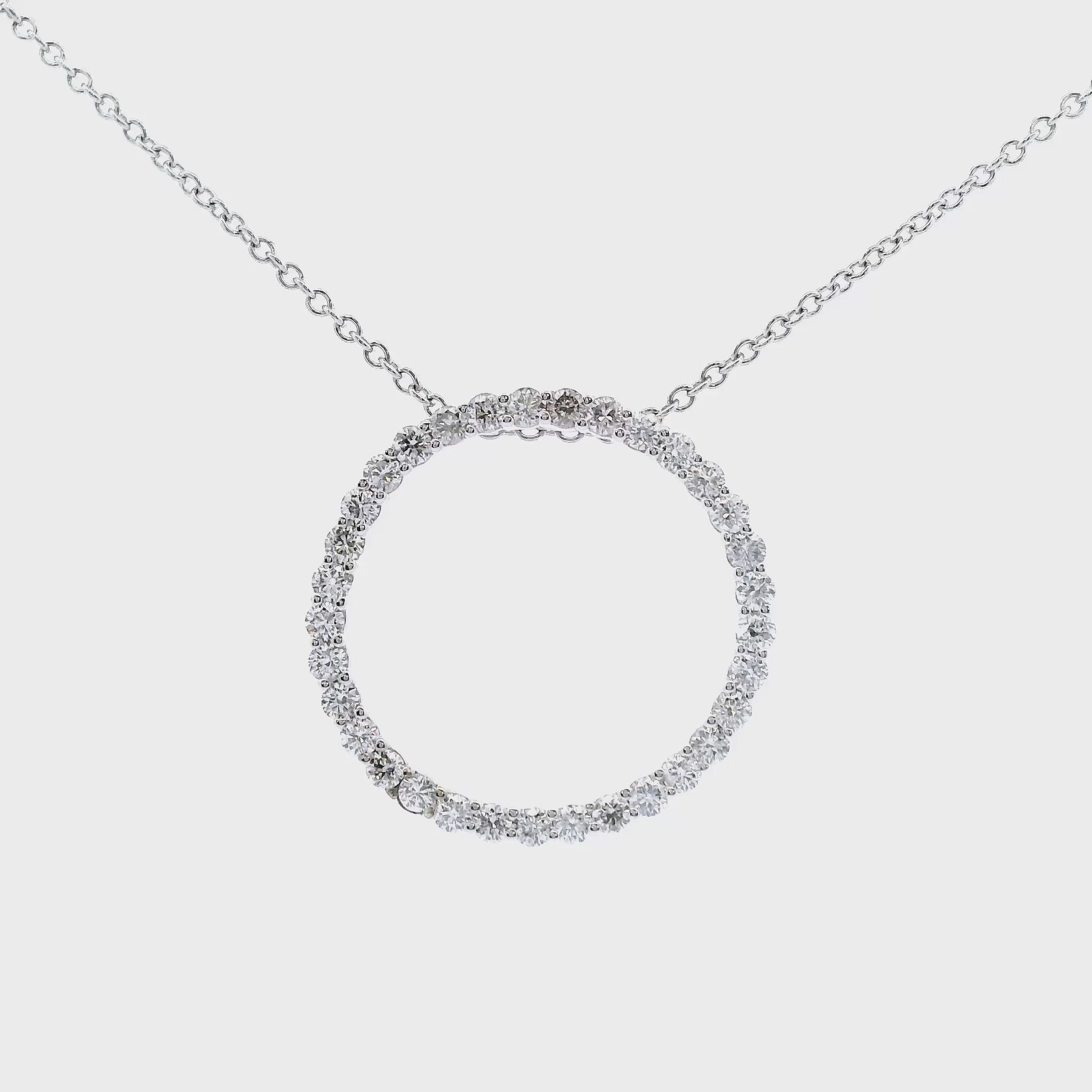 14K White gold circle pendant set with round brilliant diamonds - ABC Jewelry 