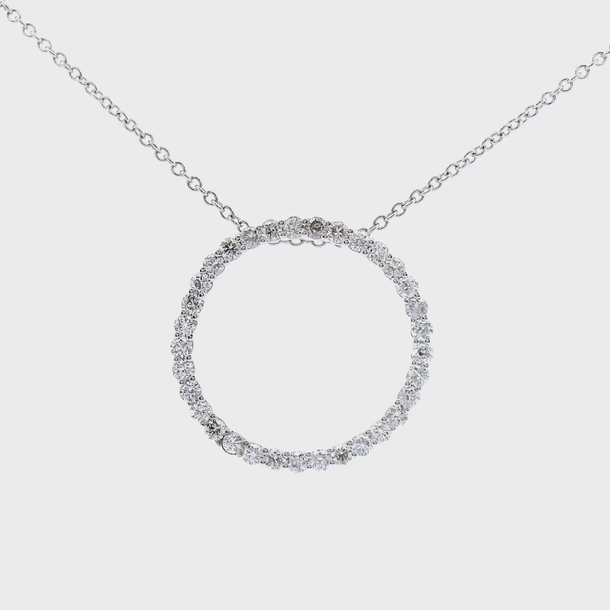 14K White gold circle pendant set with round brilliant diamonds - ABC Jewelry 