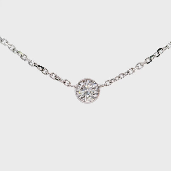 14K White gold solitaire necklace set with bezel set round brilliant diamond - ABC Jewelry Co