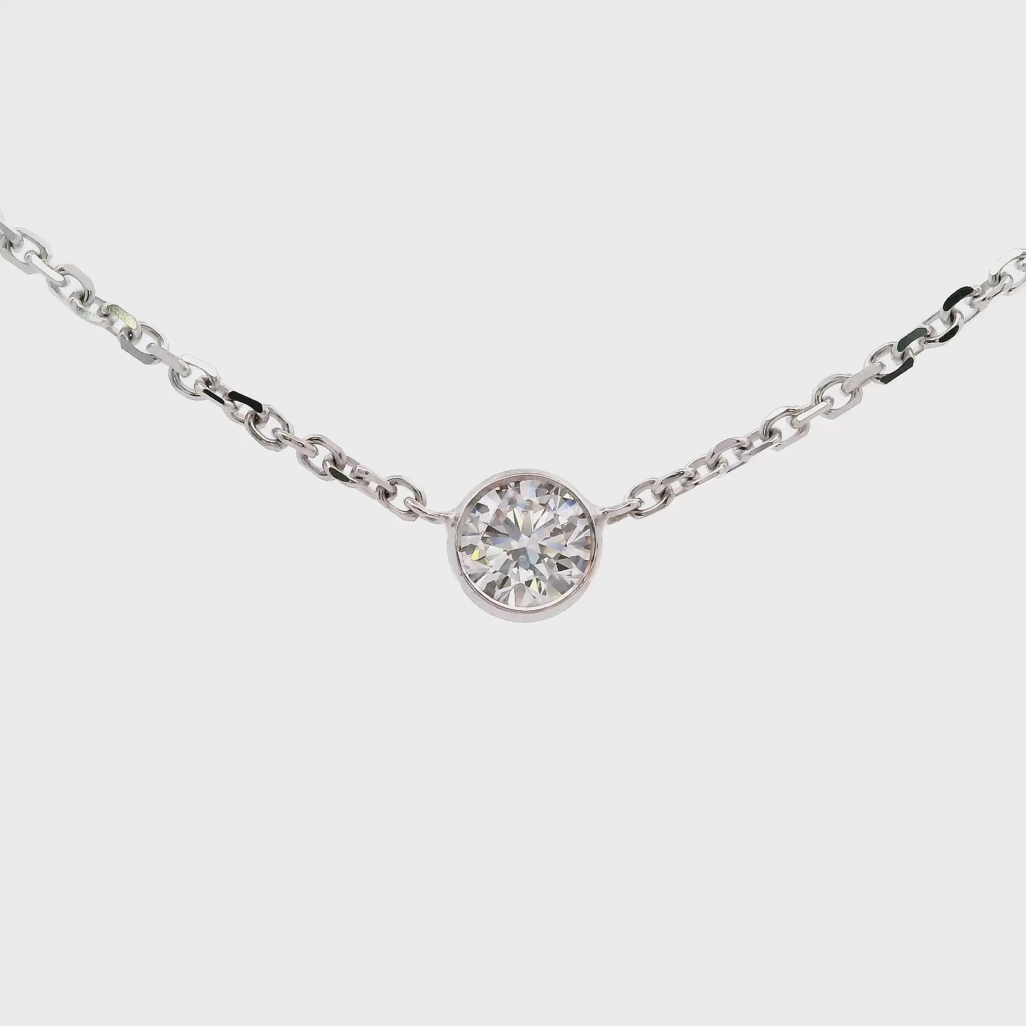 14K White gold solitaire necklace set with bezel set round brilliant diamond - ABC Jewelry Co