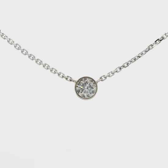 14K White gold solitaire necklace with bezel set round brilliant diamond - ABC Jewelry 