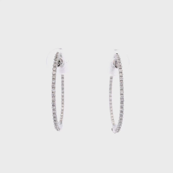 14K White gold slim hoop earrings set with round brilliant diamonds - item J34455, ABC Jewelry Co. 