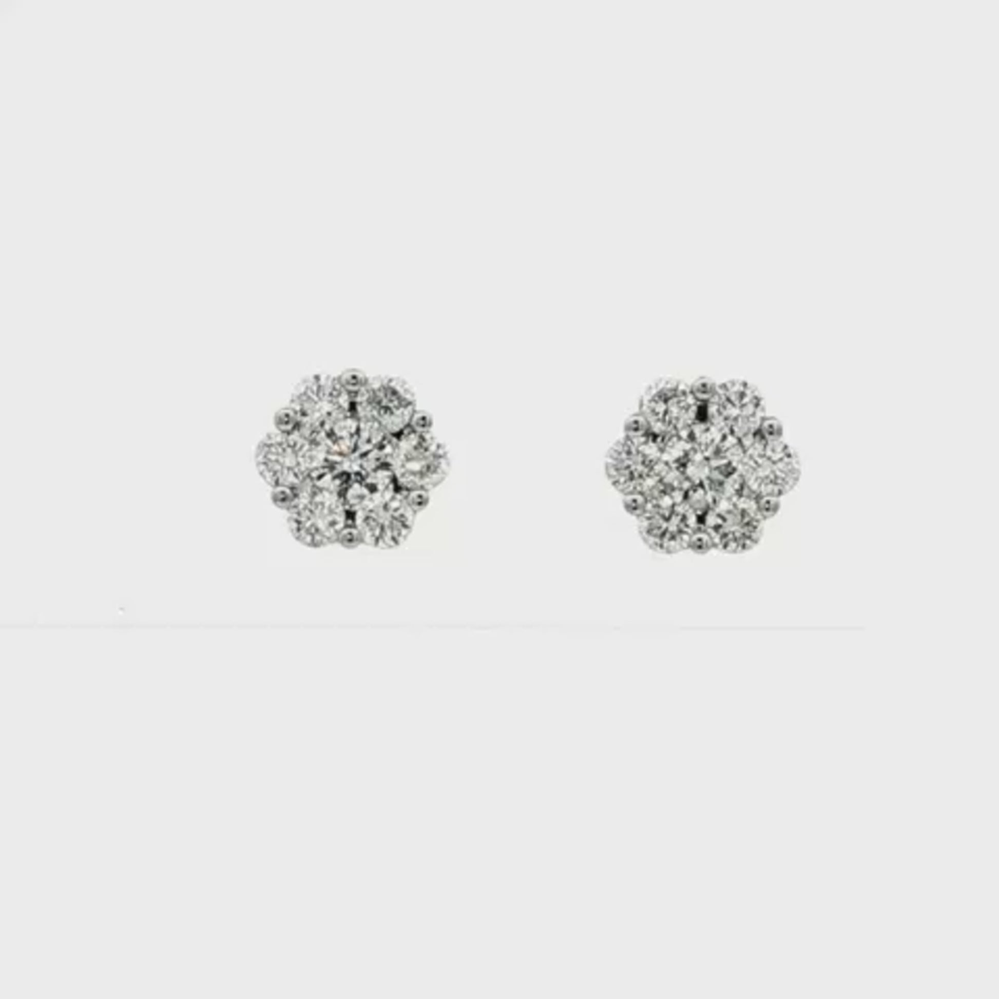 18K White gold earrings with a cluster of round brilliant diamonds. Item J37097 - ABC Jewelry Co.