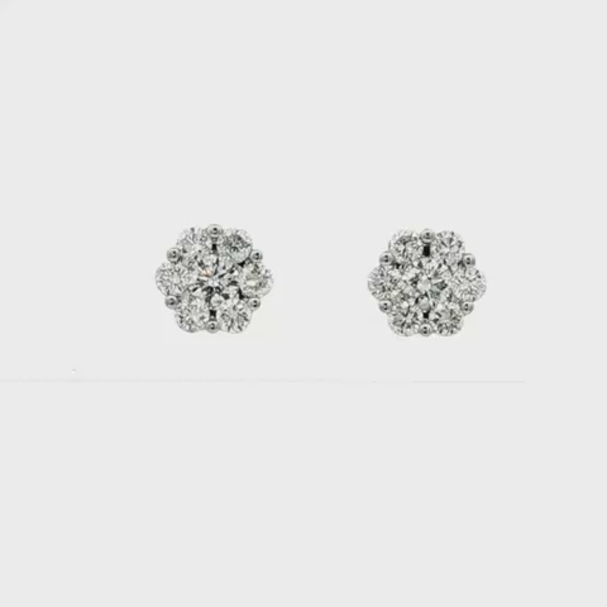 18K White gold earrings with a cluster of round brilliant diamonds. Item J37097 - ABC Jewelry Co.