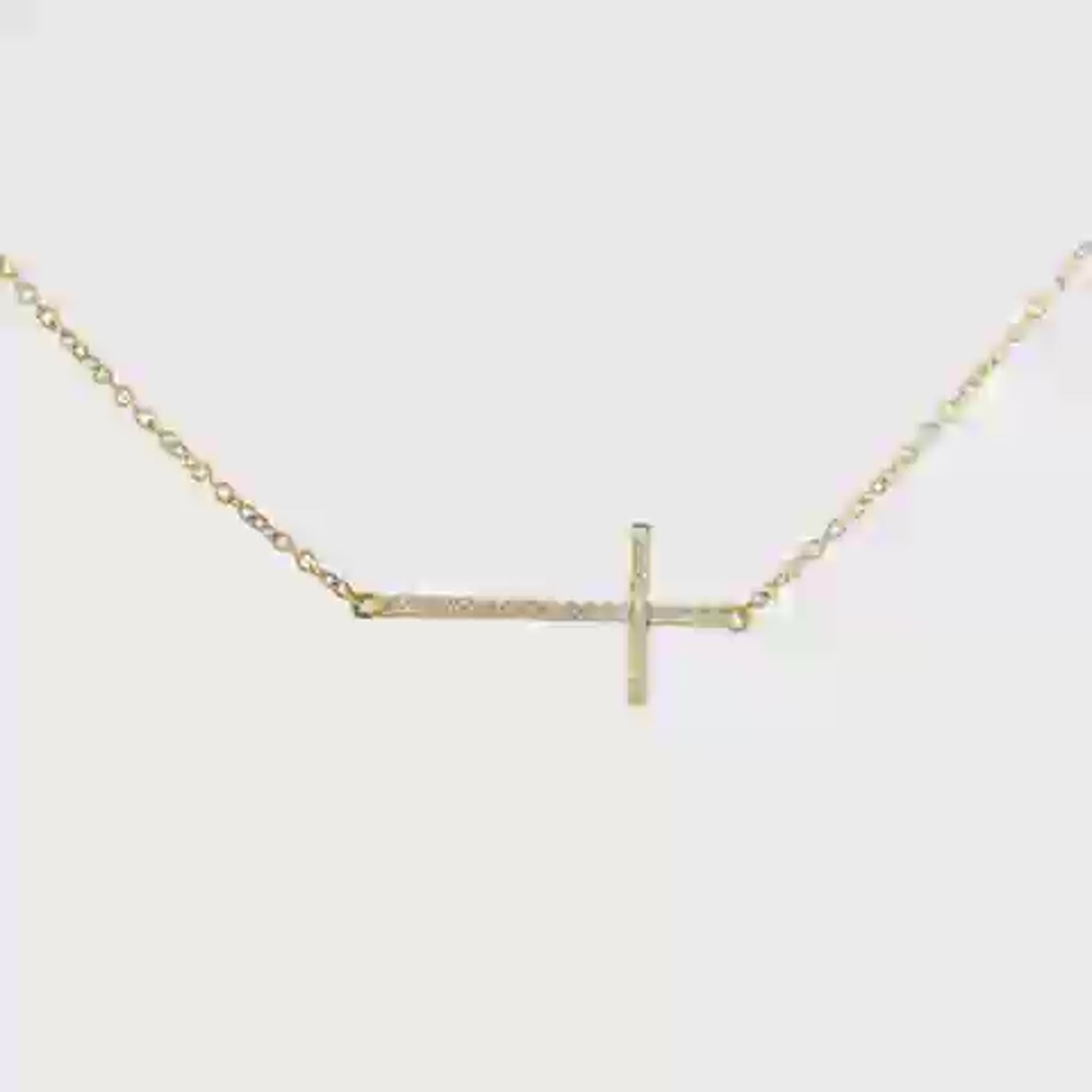 18K Yellow gold necklace with diamond set horizontal cross pendant. Item J36131 - ABC Jewelry Co.