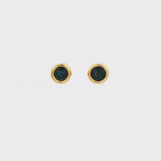14K Yellow gold bezel set blue sapphire stud earrings. Item 3595 - ABC Jewelry Co. 