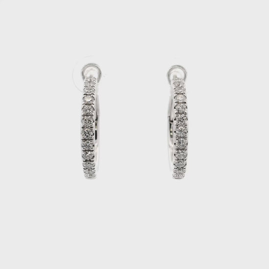 18K White gold hoop earrings set with round brilliant diamonds - item J34449, ABC Jewelry Co. 