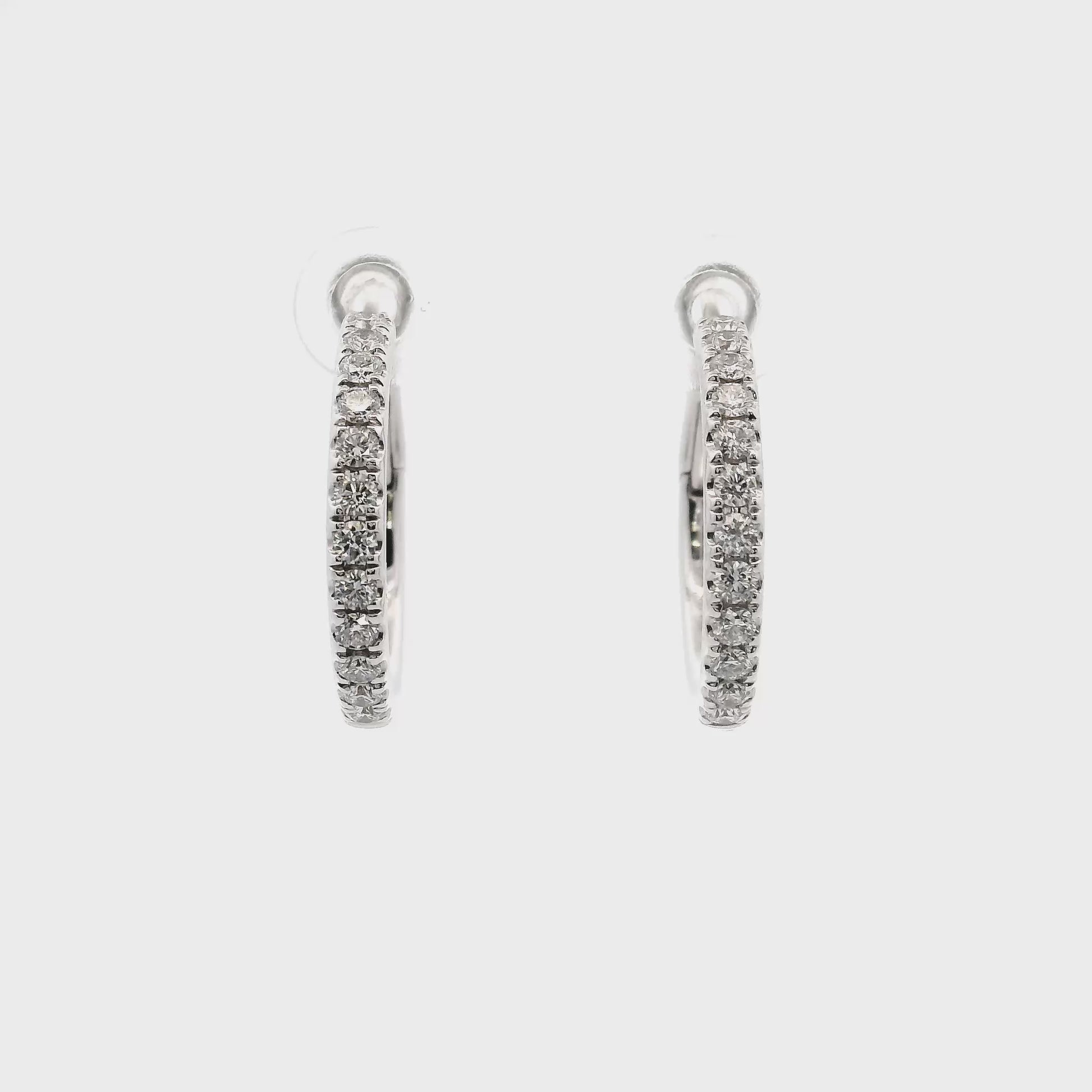 18K White gold hoop earrings set with round brilliant diamonds - item J34449, ABC Jewelry Co. 