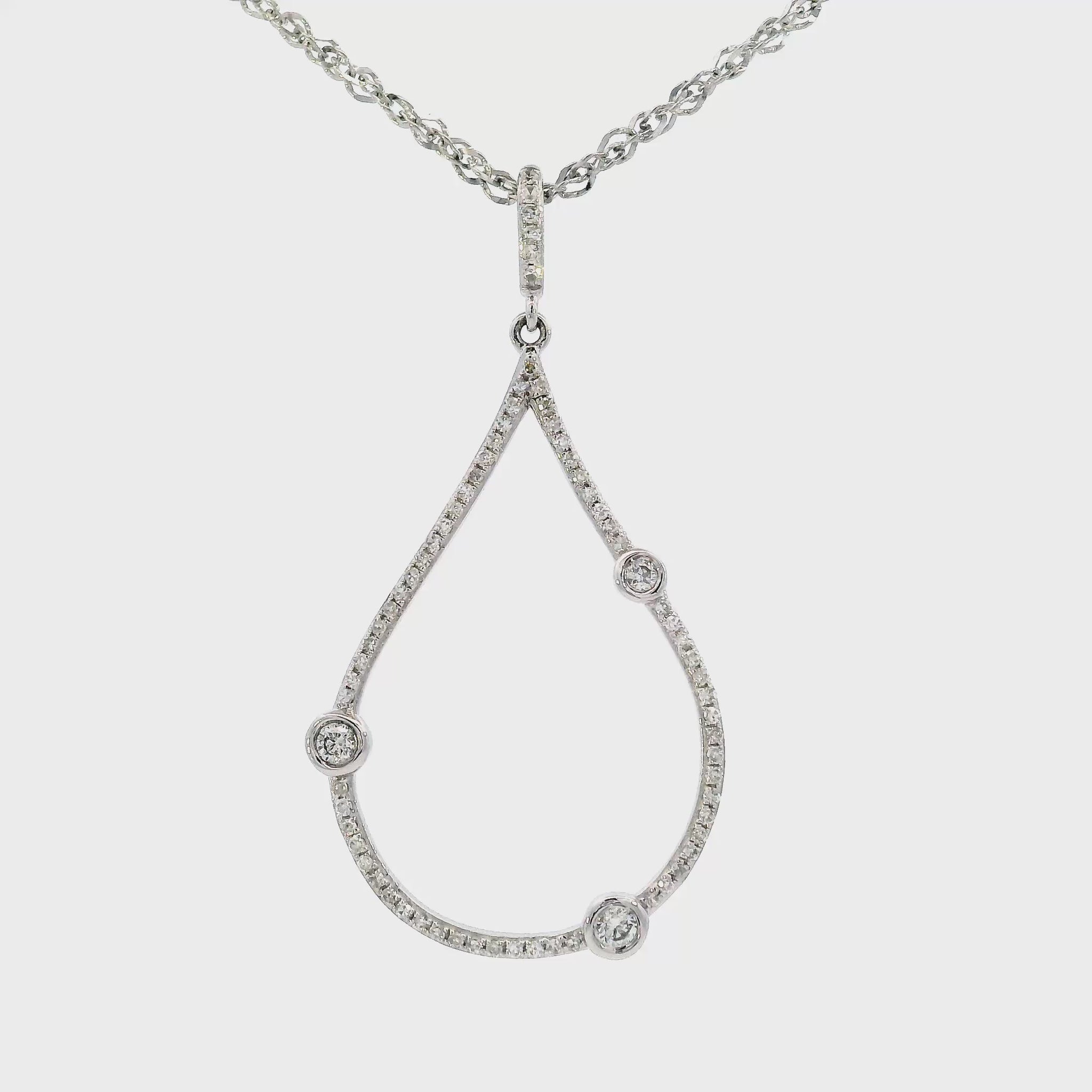 14K White gold teardrop pendant with 3 round bezel set stones - ABC Jewelry 
